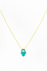 Fatima Hand Silver Necklace with Blue Opal Stone - Hamsa